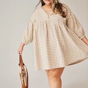 Able Beige Plaid Mini Dress
